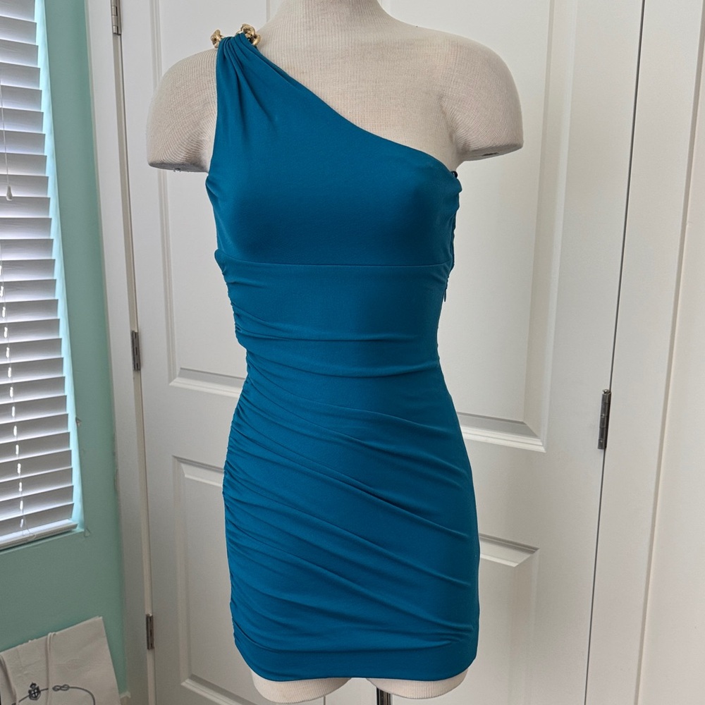 Elegant Teal One-Shoulder Dress